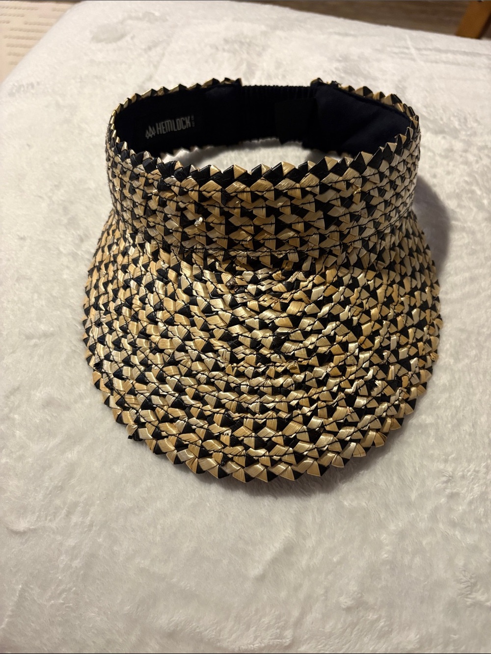 HEMLOCK Neutral Woven Straw Visor - Black & Gold